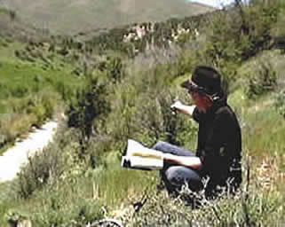 Historian Phillip B Gottfredson doing field research of the Little Diamond battle site in Spanish Fork Utah.
