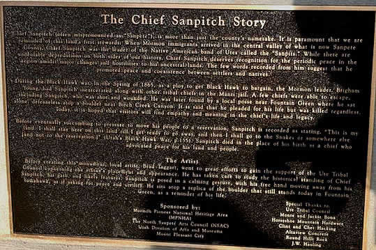 Chief Sanpitch monument plaque Mount Plesant, Utah. 