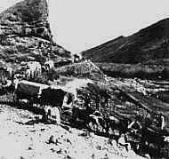 Covered wagons along Mormon Trail